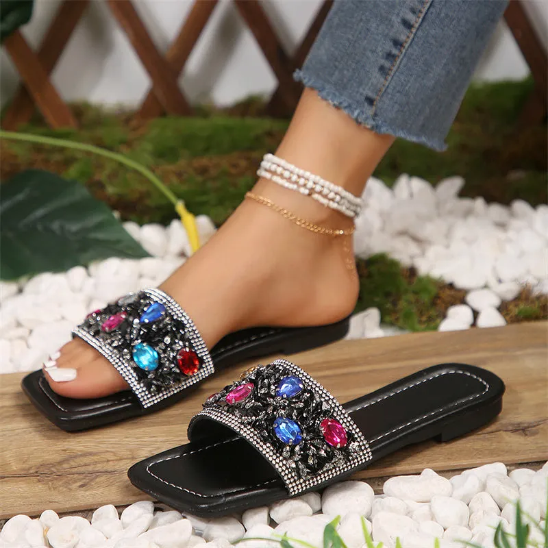 Purpdrank - Casual Patchwork Rhinestone Square Comfortable Shoes