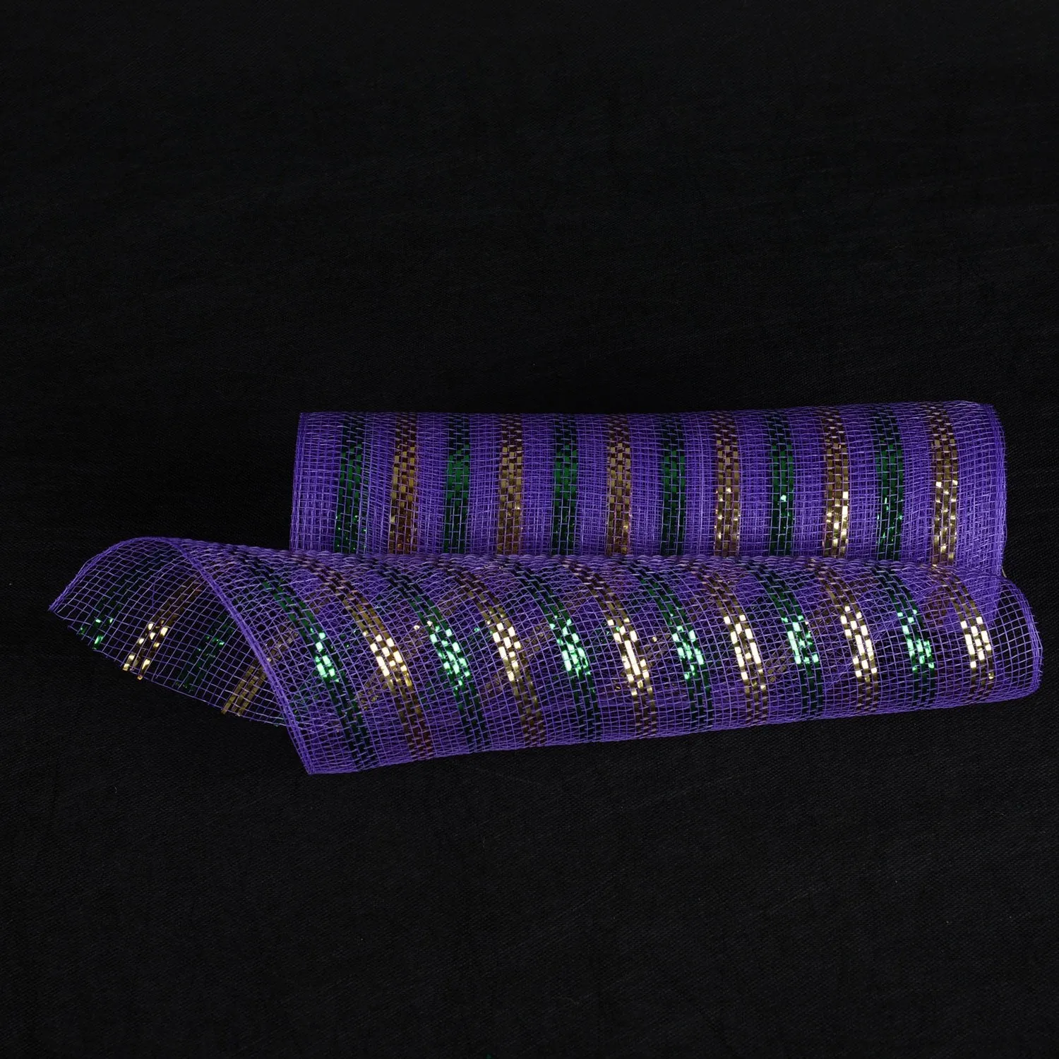 Purple with Multi Color Lines - Poly Deco Mesh Wrap with Laser Mono Stripe ( 10 Inch x 10 Yards )