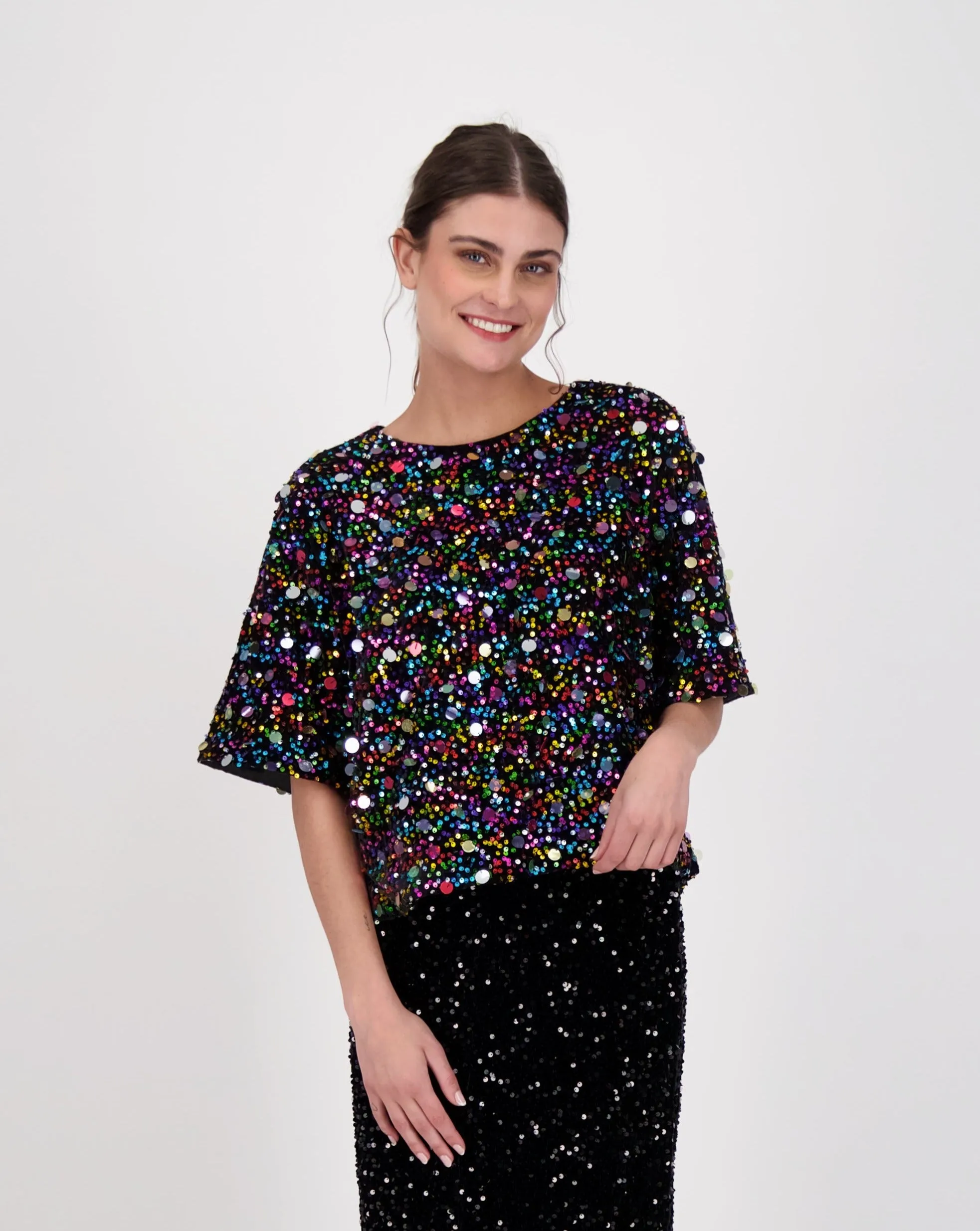 Rainbow Sparkle Sequinned Crop Top