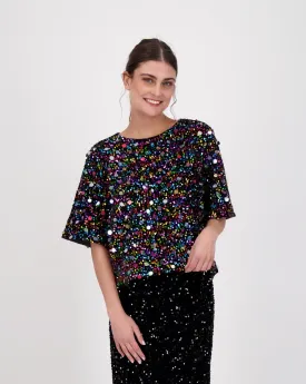 Rainbow Sparkle Sequinned Crop Top