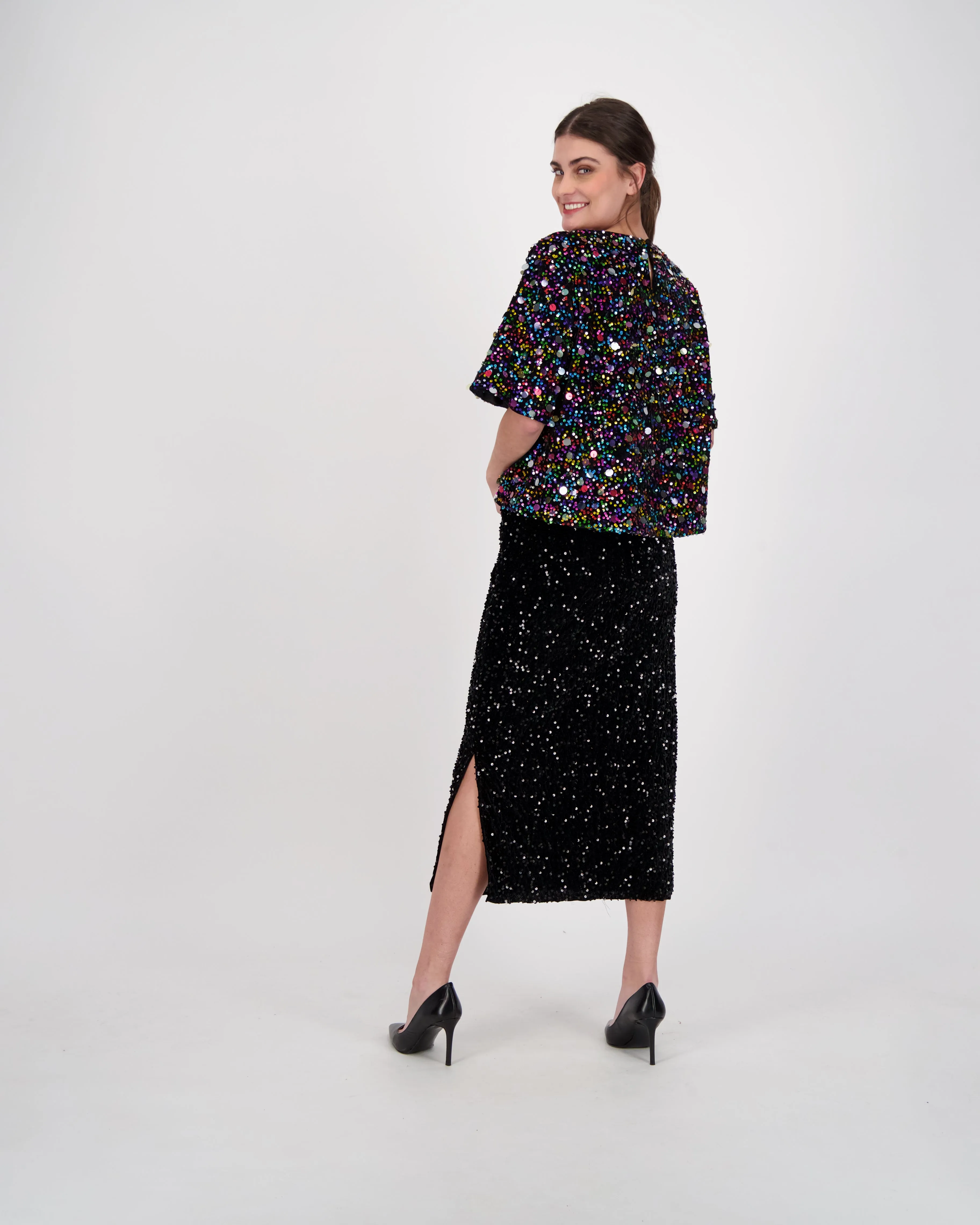 Rainbow Sparkle Sequinned Crop Top