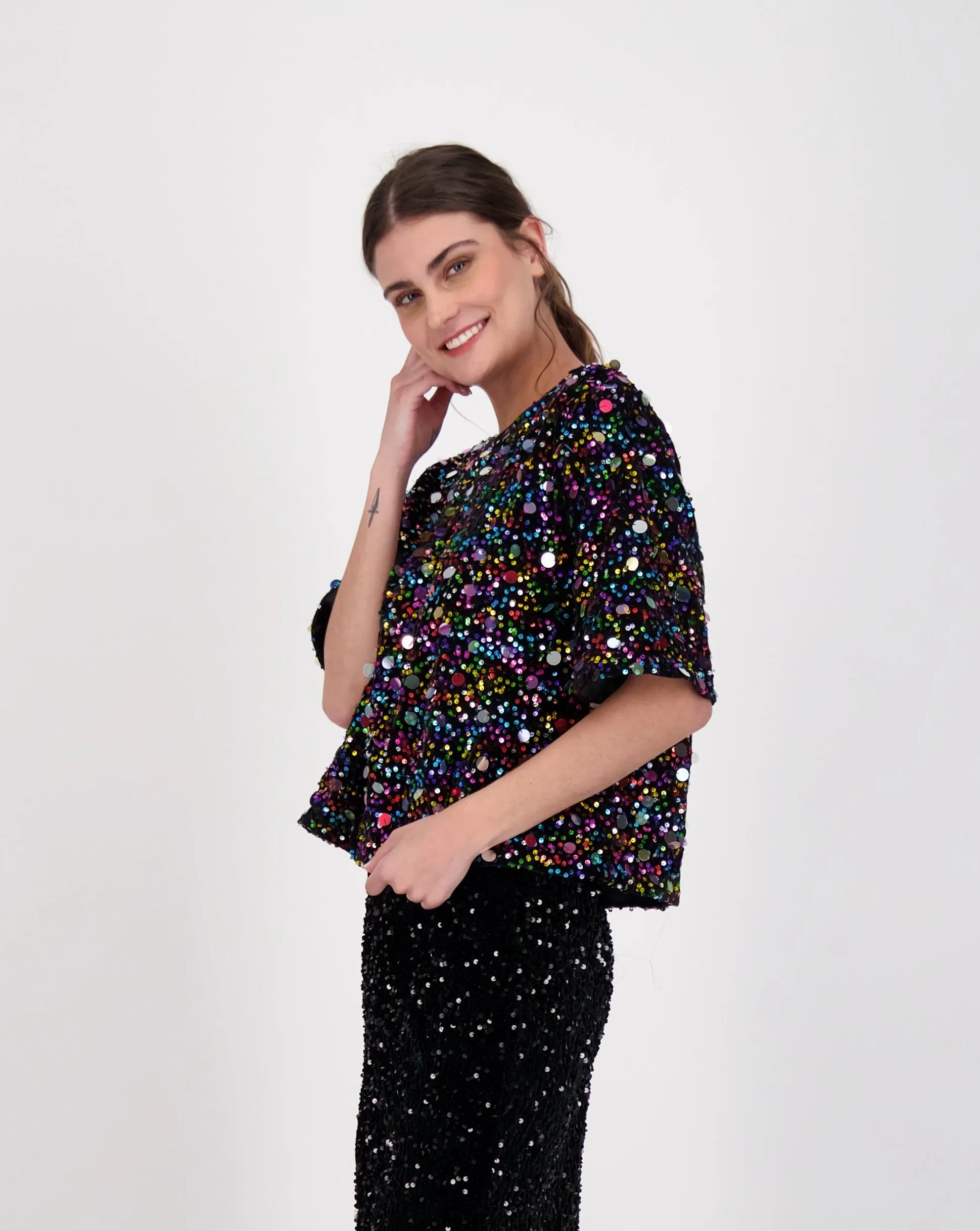 Rainbow Sparkle Sequinned Crop Top
