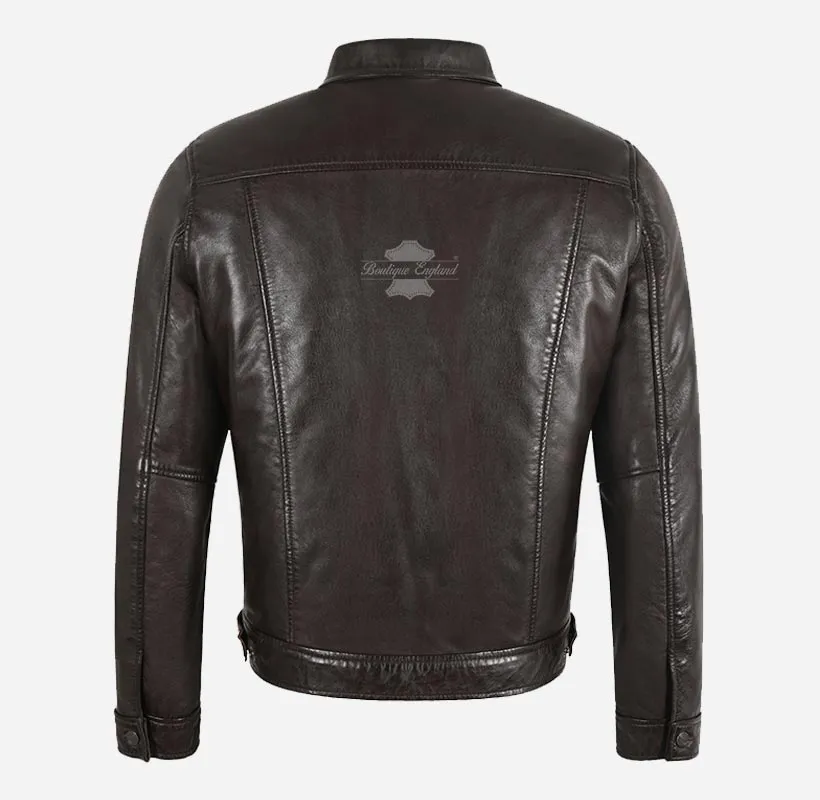 Rashford Mens Dark Brown Trucker Leather Jacket Leather Shacket