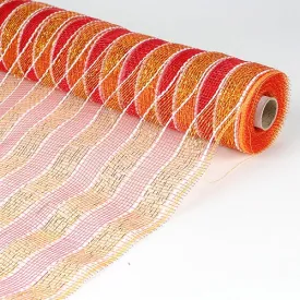 Red with Gold - Poly Deco Mesh Wrap with Laser Mono Stripe ( 21 Inch x 10 Yards )