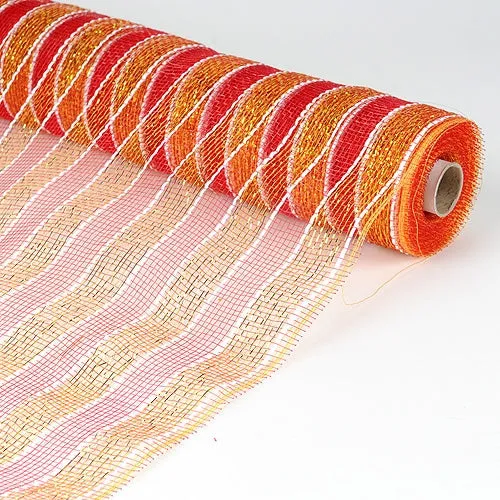 Red with Gold - Poly Deco Mesh Wrap with Laser Mono Stripe ( 21 Inch x 10 Yards )