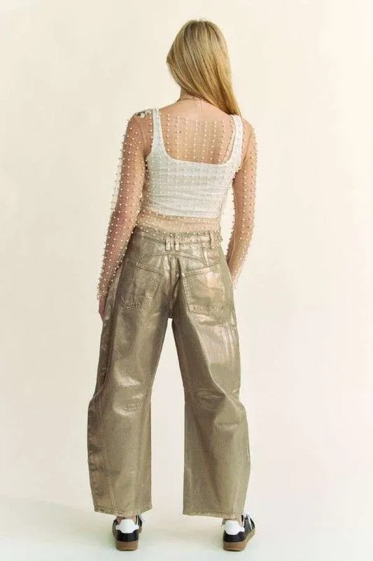 Rhinestone and Pearl Studded Long Sleeve Top