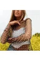 Rhinestone and Pearl Studded Long Sleeve Top