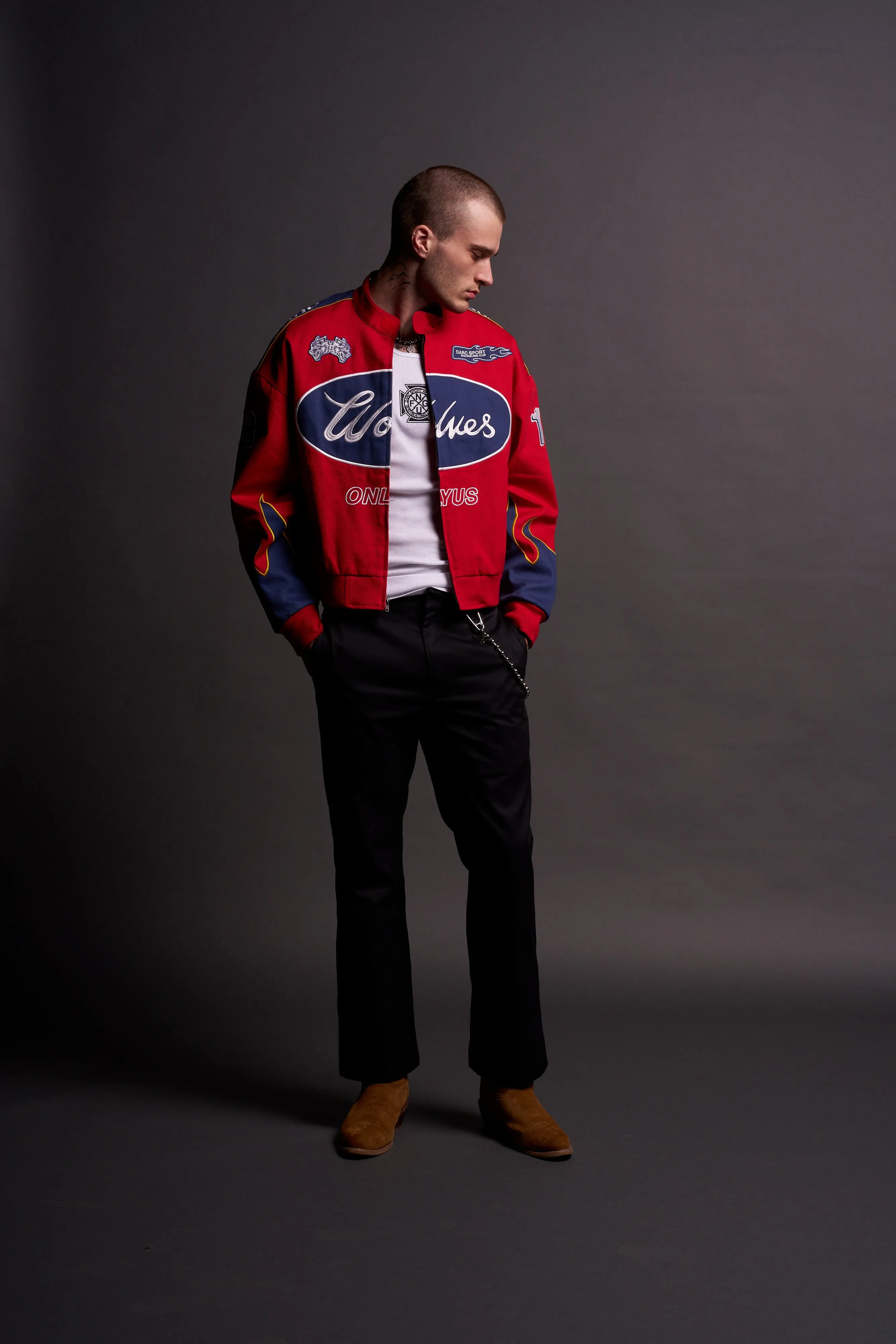 Ride The Fire Gordon Racing Jacket in Roman Red/Blue