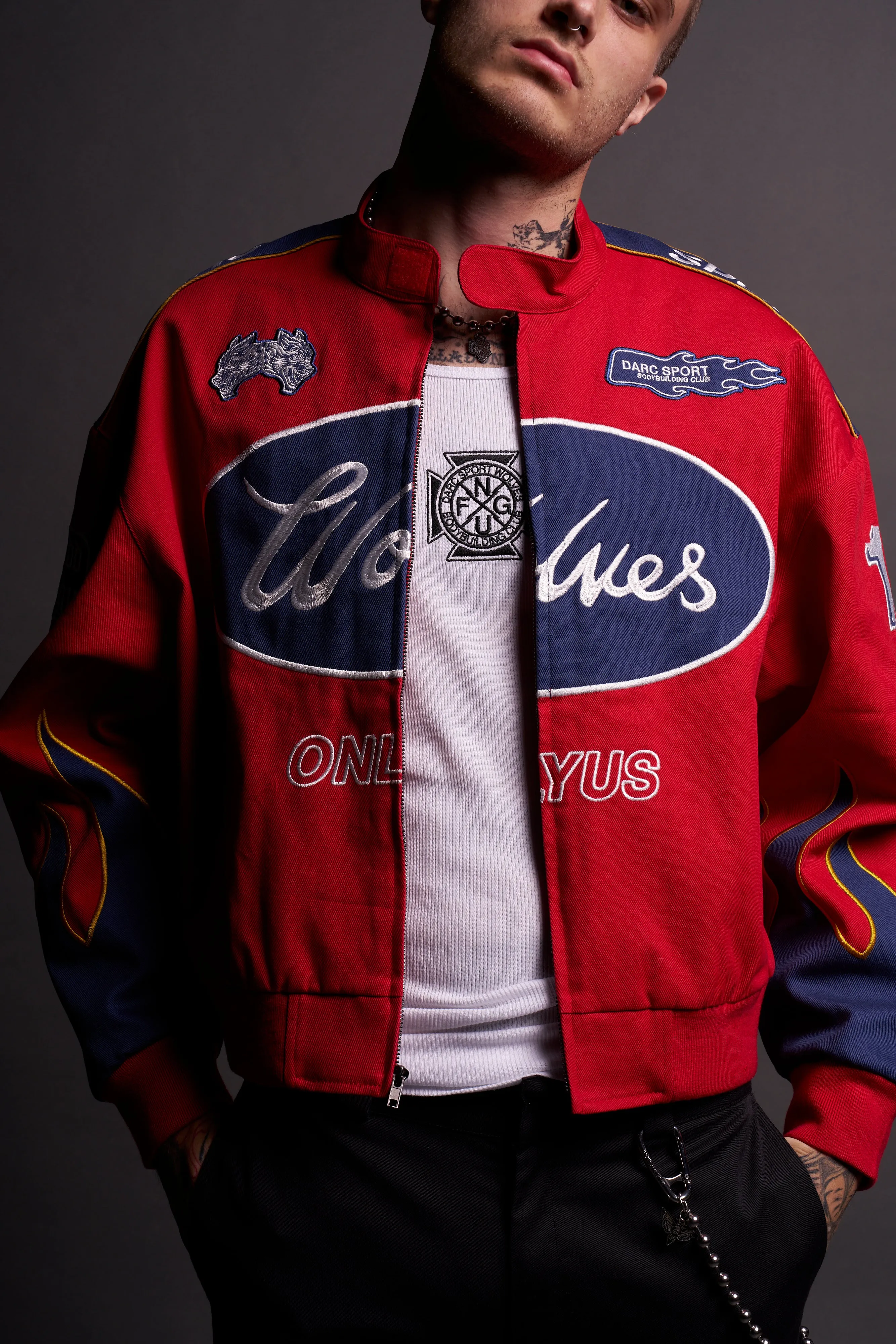 Ride The Fire Gordon Racing Jacket in Roman Red/Blue