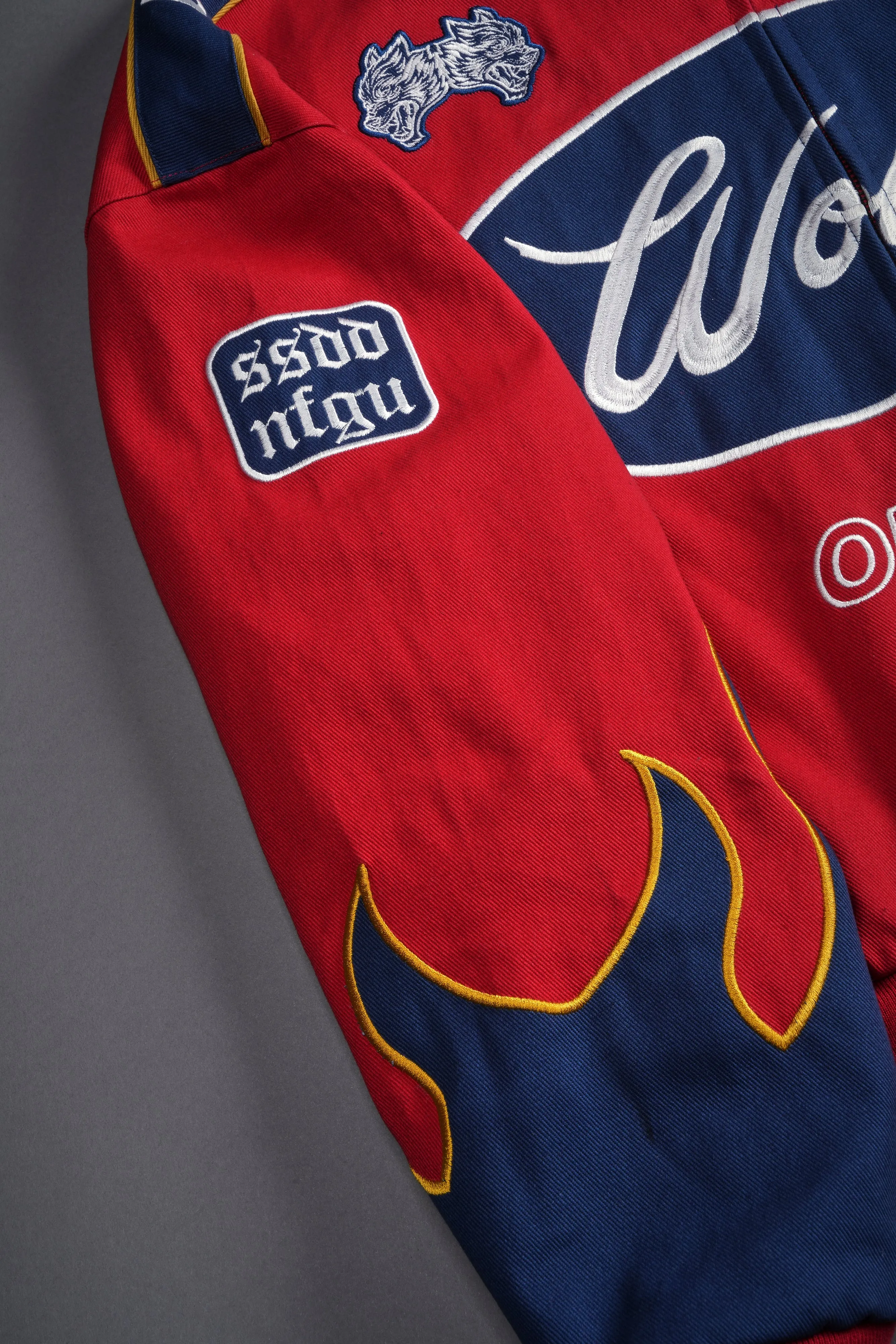 Ride The Fire Gordon Racing Jacket in Roman Red/Blue