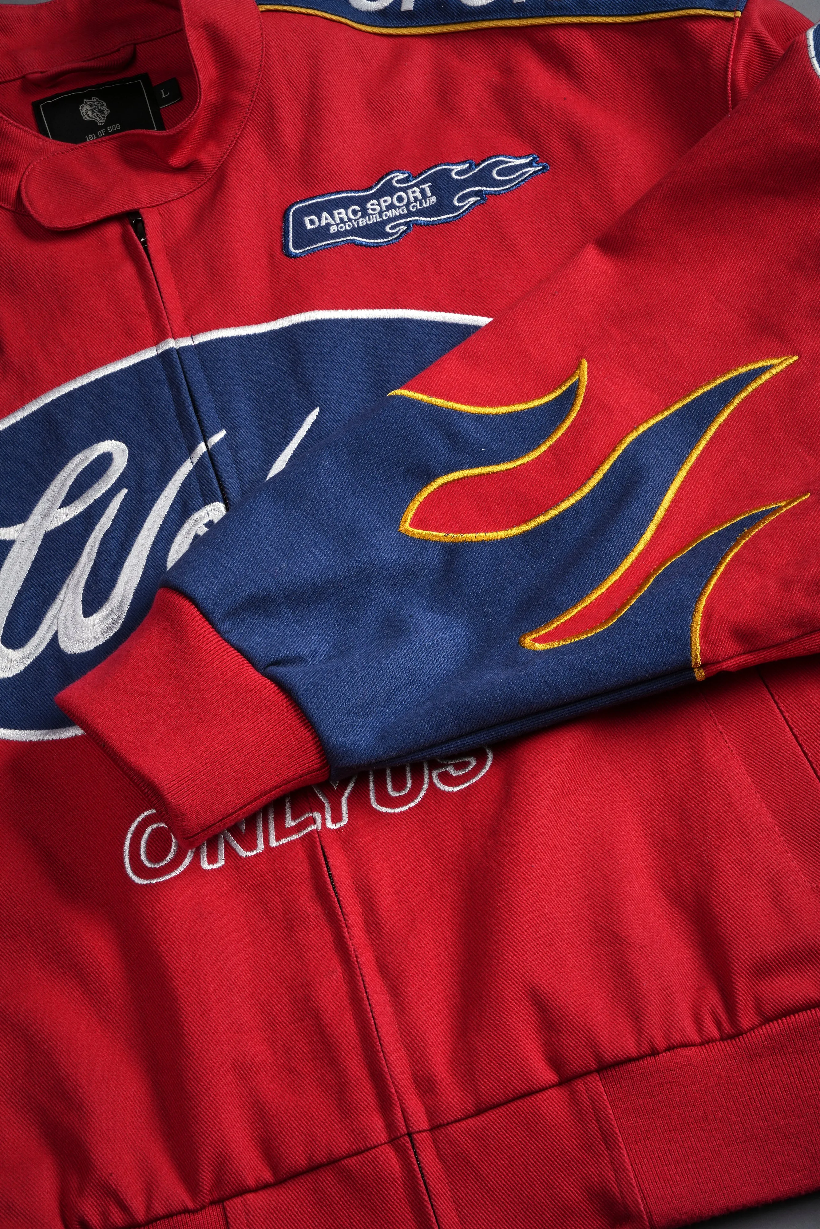 Ride The Fire Gordon Racing Jacket in Roman Red/Blue