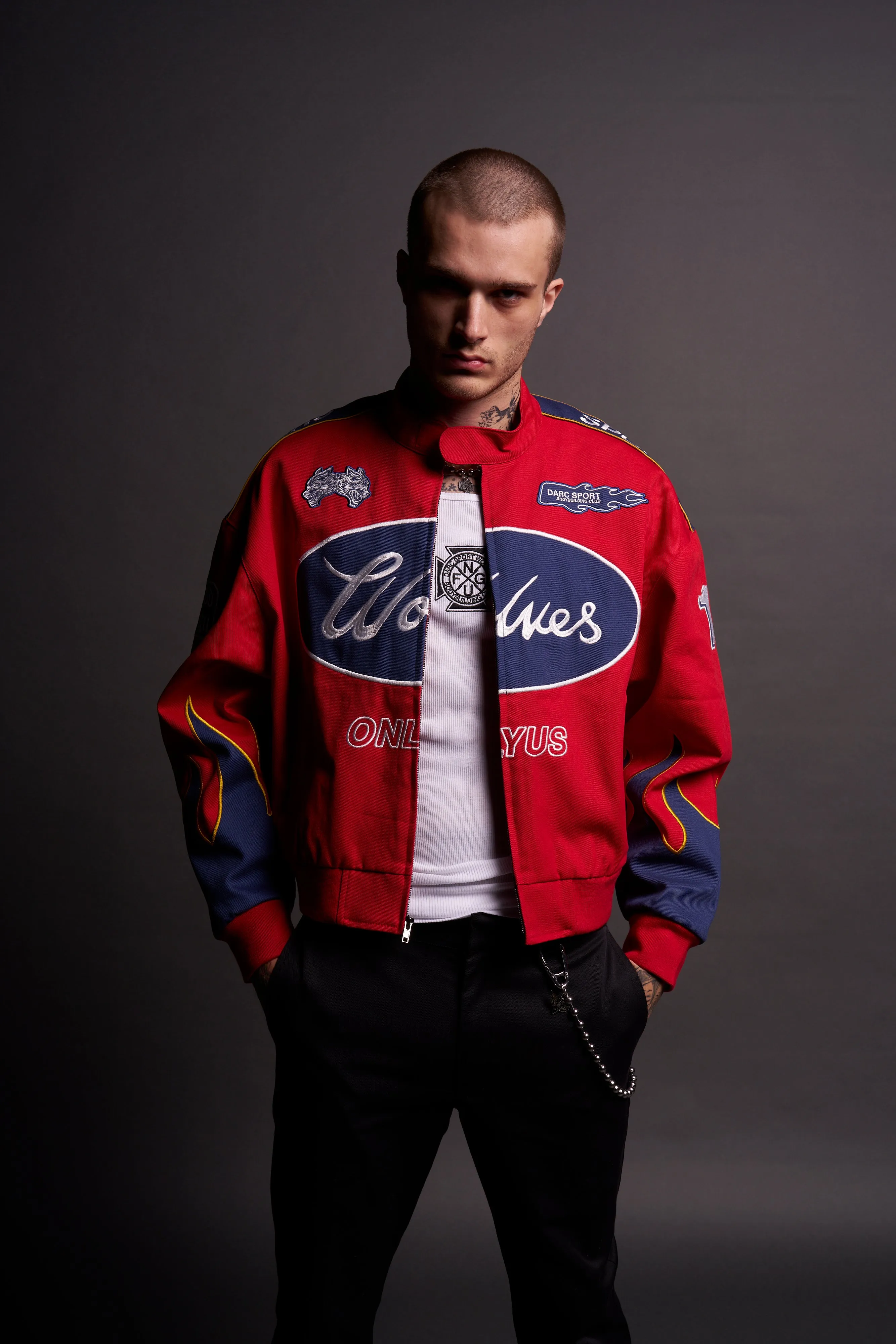 Ride The Fire Gordon Racing Jacket in Roman Red/Blue