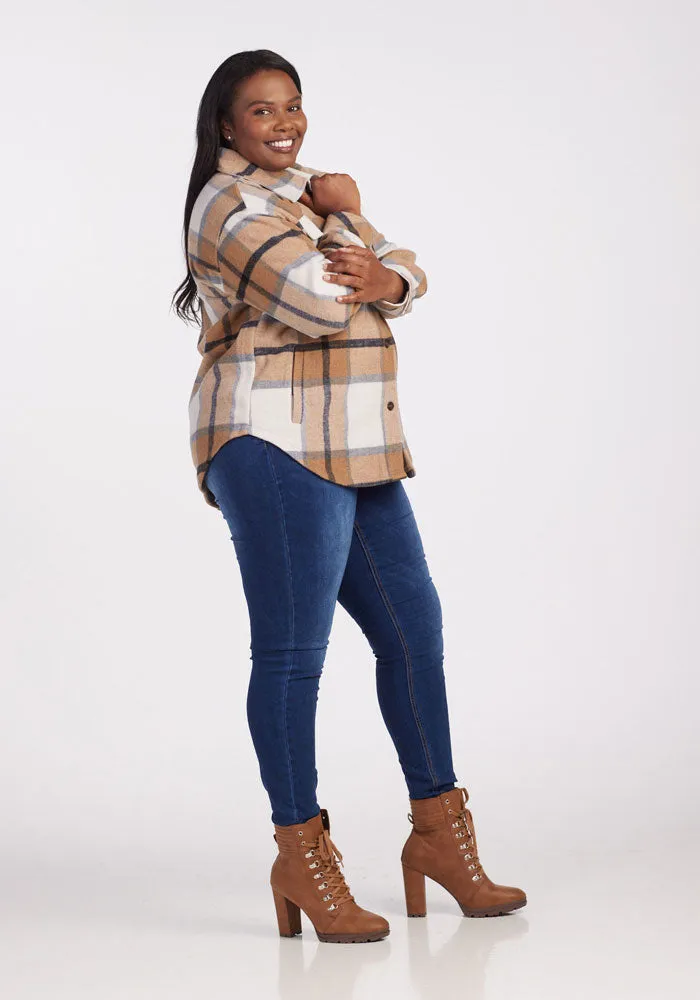 Sawyer Shacket - Camel Plaid