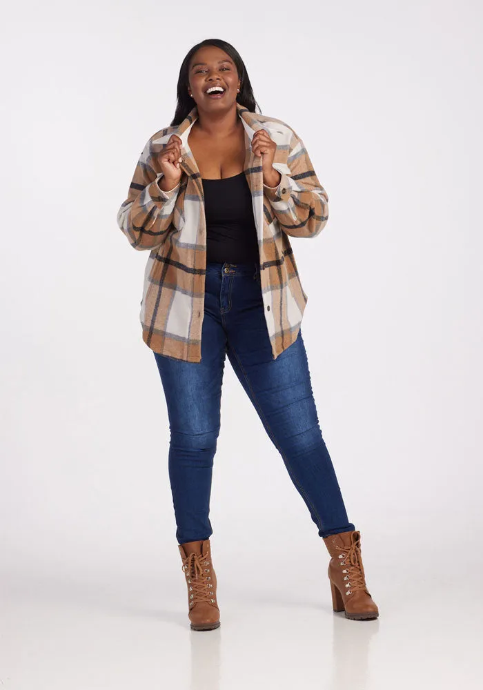 Sawyer Shacket - Camel Plaid