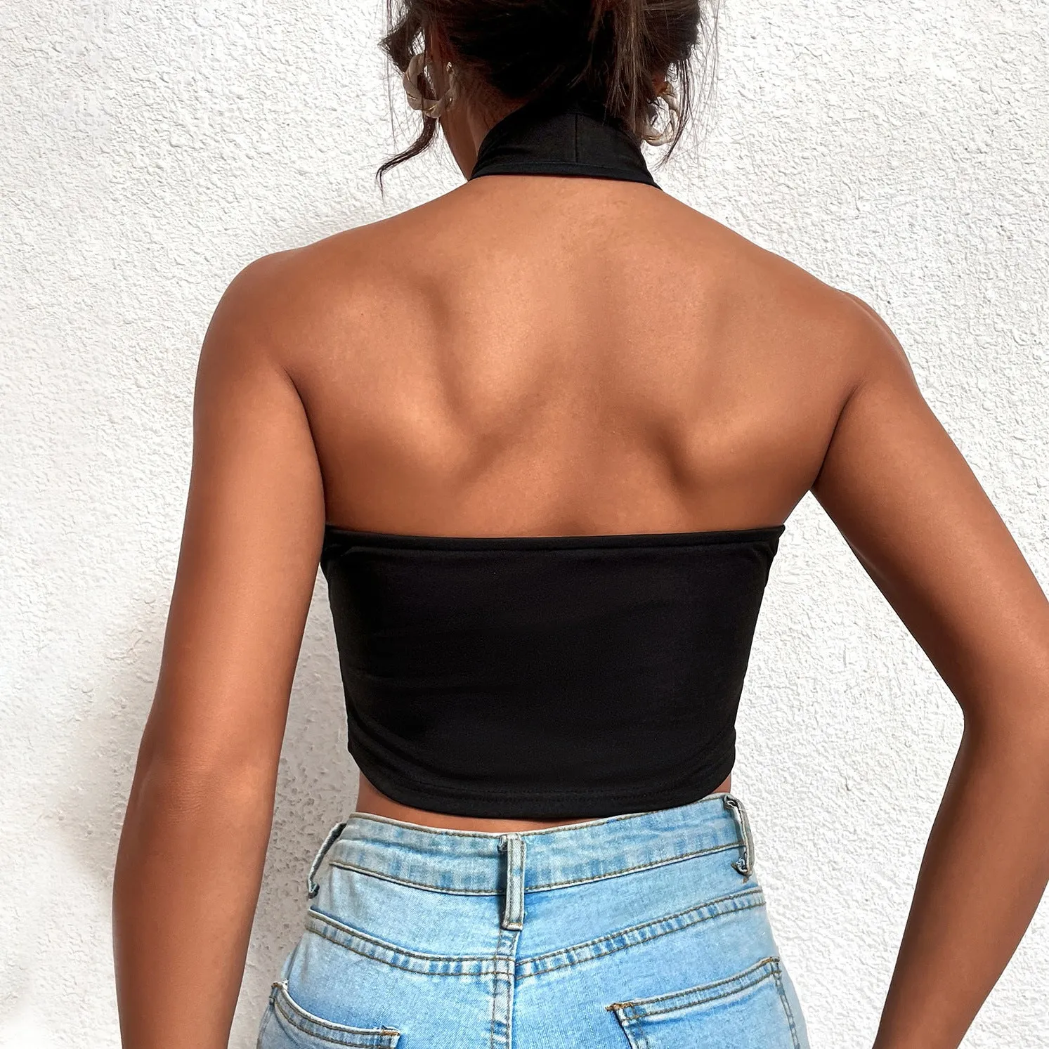 Sexy Cross Halter Knitted Sweater Slim-fit Tight-fitting T-shirt Top