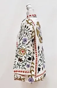 Short Box Cut Suzani Hand Embroidered Jacket Welcomes Spring (Cream)