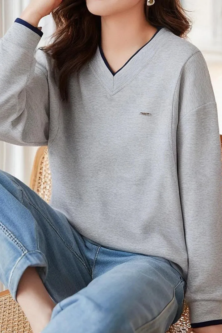 Simple and Comfortable Long Sleeve V-Neck Sweatshirt