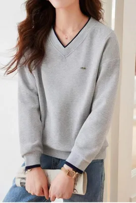 Simple and Comfortable Long Sleeve V-Neck Sweatshirt