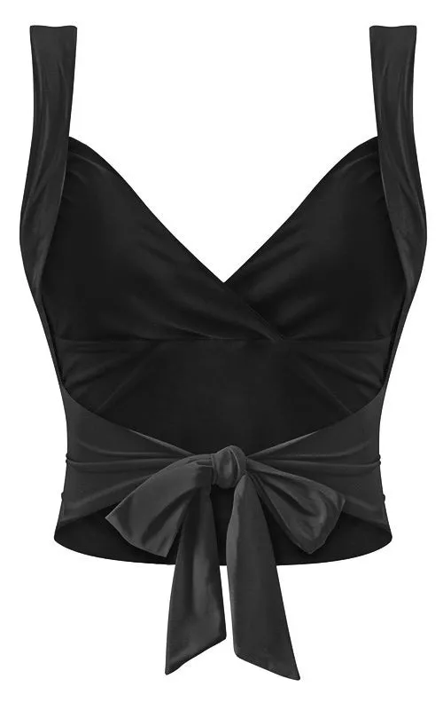 Sleeveless Open Back Tie Crop Top - Black