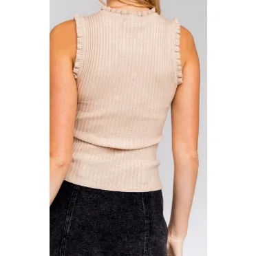 Sleeveless Pullover Ruffle Edge Top