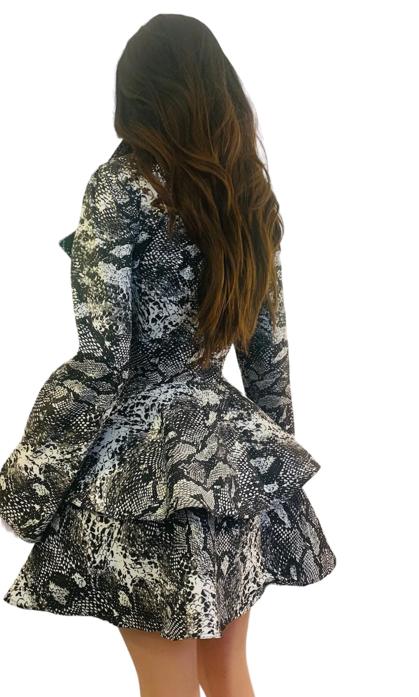 Snake Print Peacoat Trench Coat Casual Long Sleeve Belted Jacket Windbreaker Outerwear Water- Repellent Coat