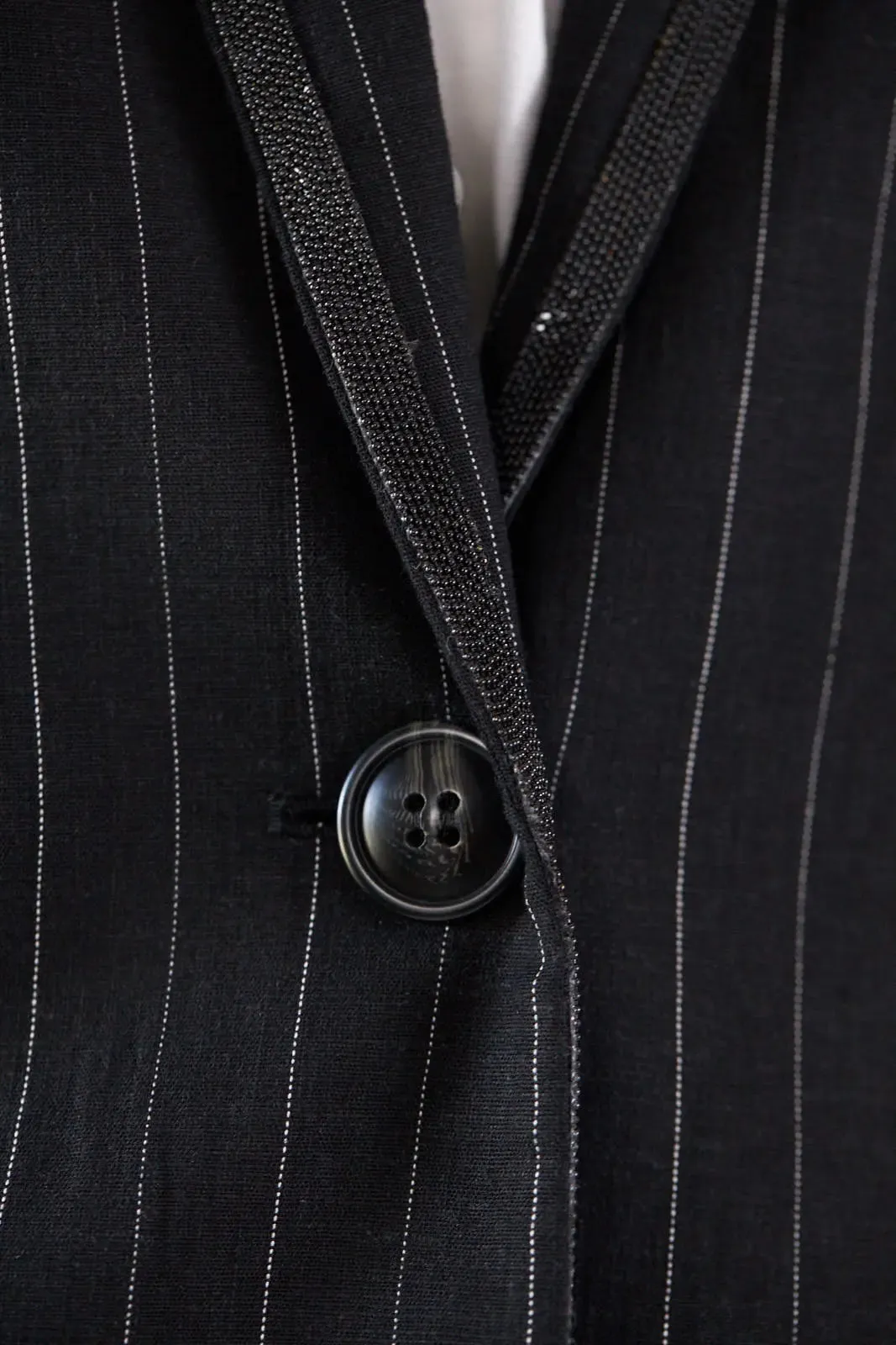 Sophisticated Black Pinstripe Tailored Blazer