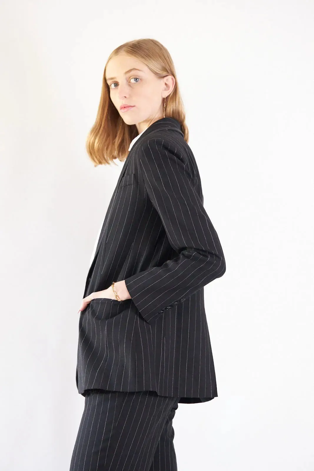 Sophisticated Black Pinstripe Tailored Blazer