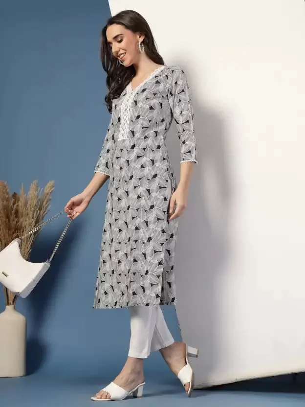 Sophisticated Grey Printed Kurta