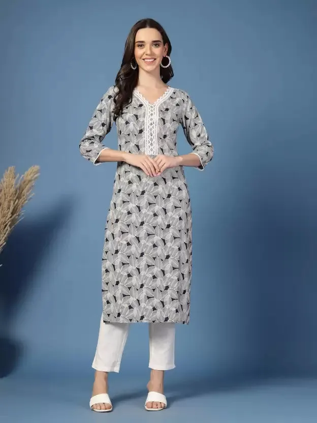 Sophisticated Grey Printed Kurta