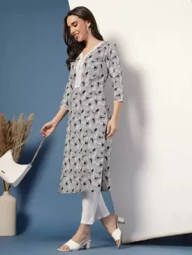 Sophisticated Grey Printed Kurta