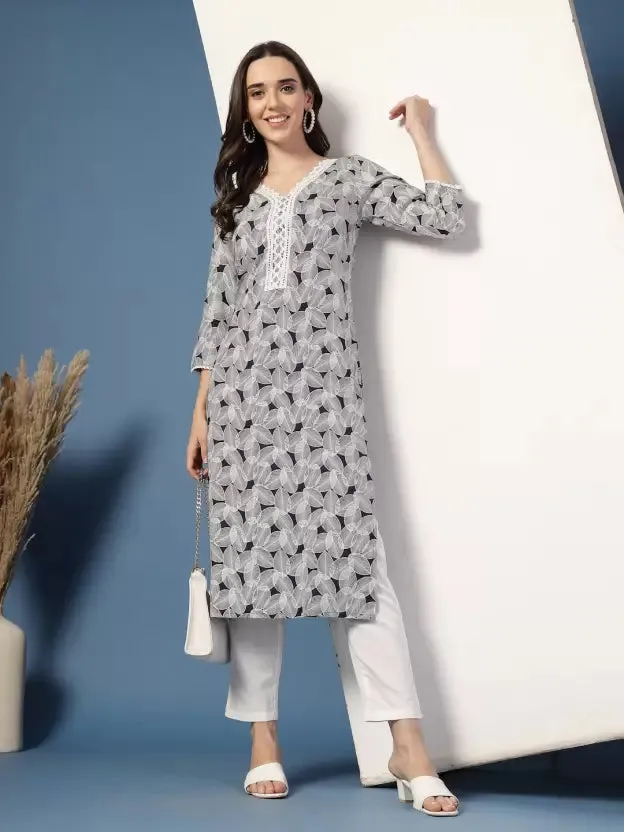 Sophisticated Grey Printed Kurta