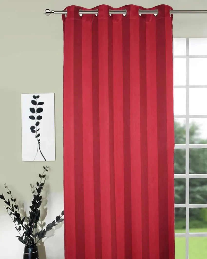 Sophisticated Maroon Stripes Door Curtains | 7.5 Ft