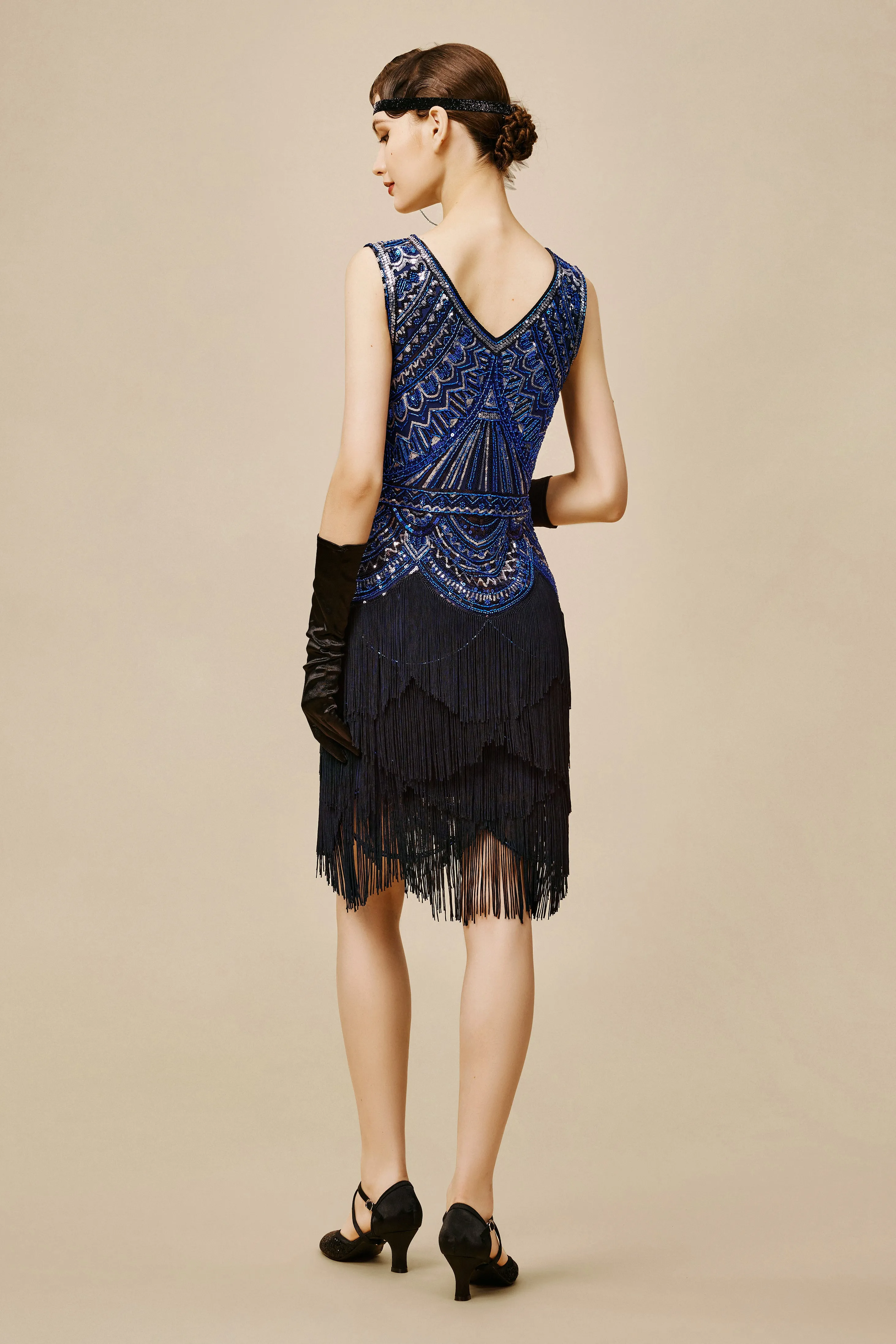 Sophisticated V-neck Sequin Fringe Dress