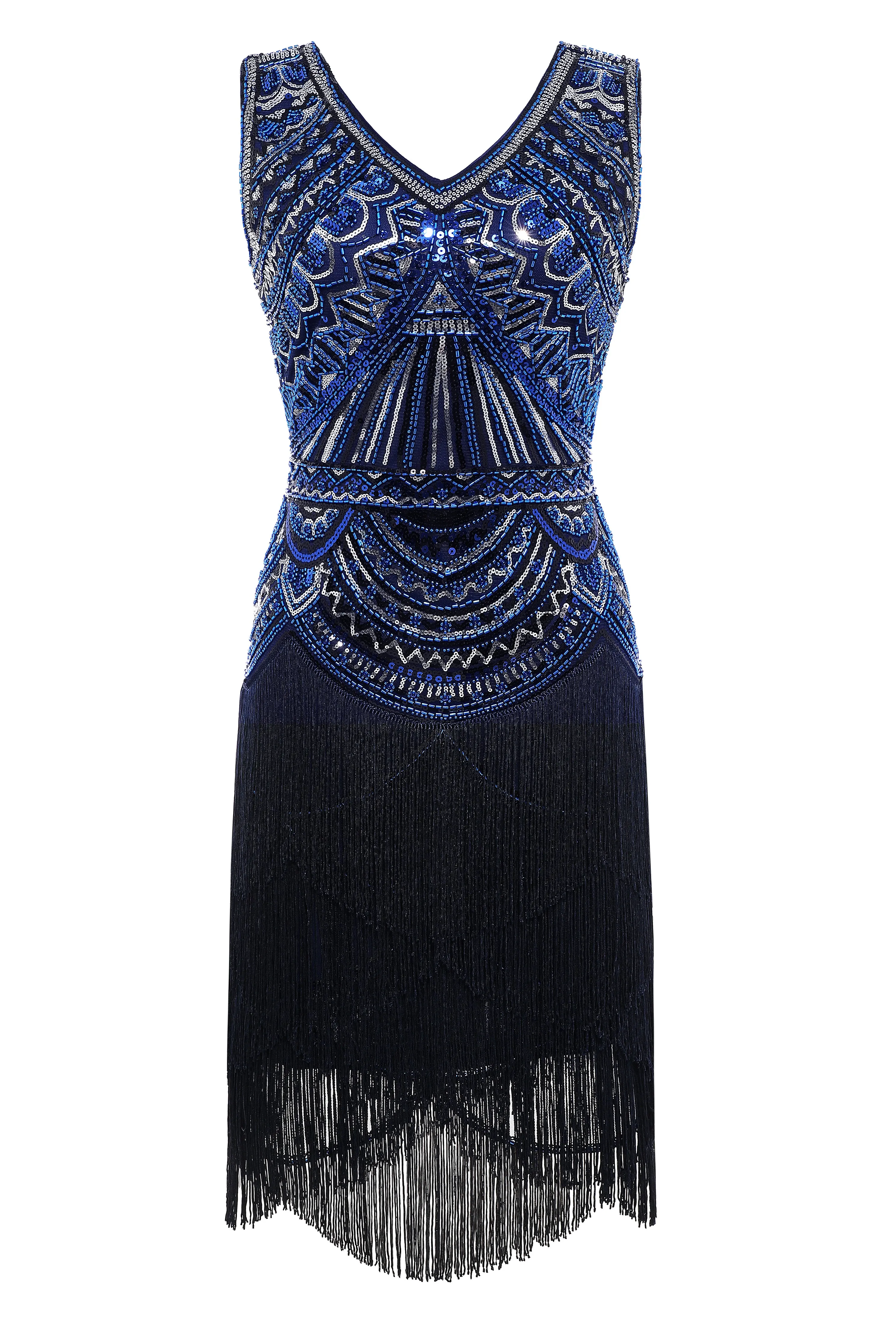 Sophisticated V-neck Sequin Fringe Dress