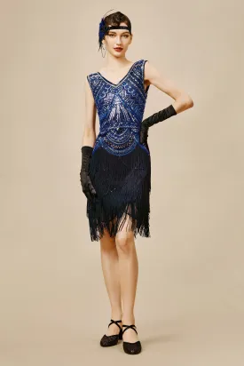 Sophisticated V-neck Sequin Fringe Dress