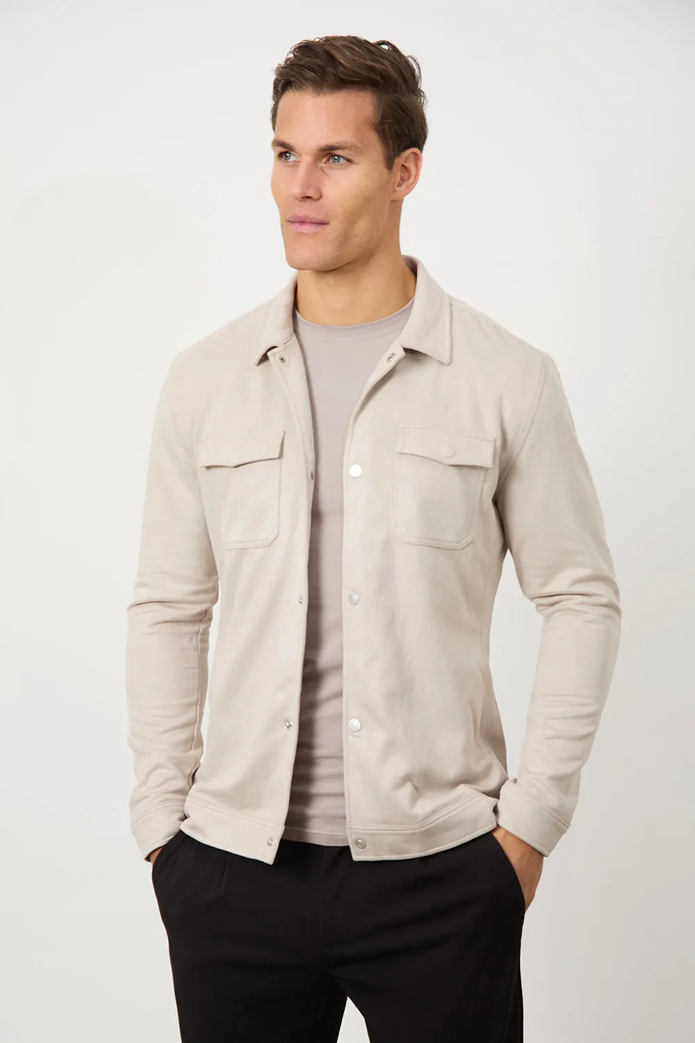 Suede Look Shacket in Stone