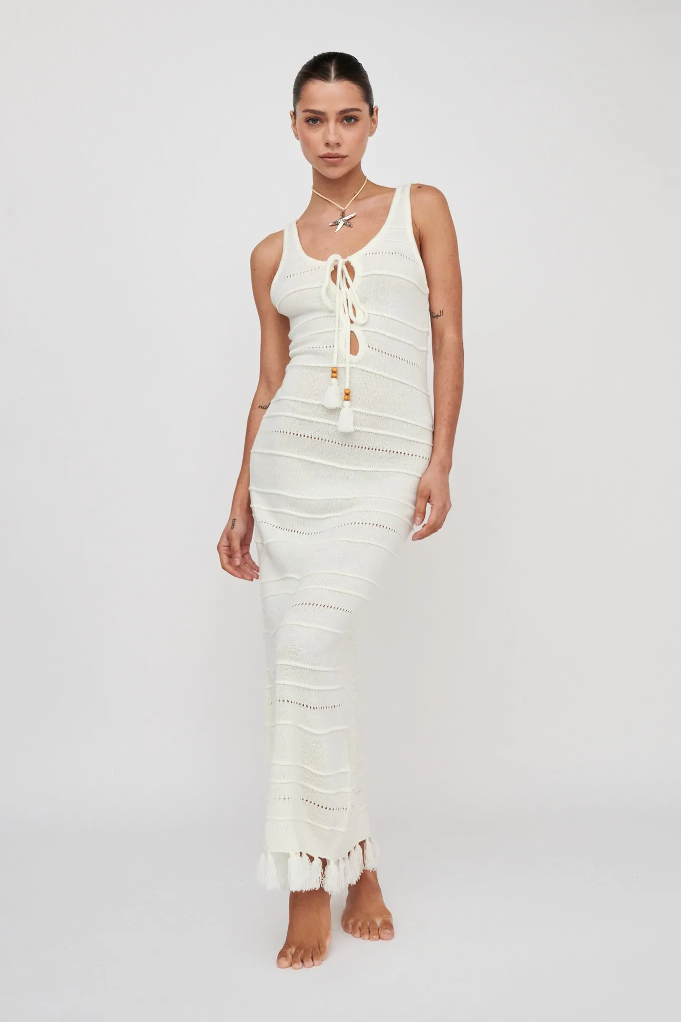 Sunlight Bust Tie Knit Maxi Dress White