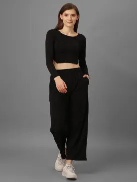 SXV Basic CO-ORDS set : black longsleeve Corset Croptop And Trouser Combo