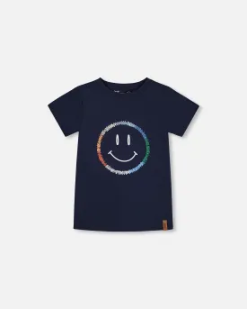 tee s/s stitched smiley - peacoat-481