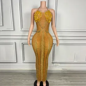 Trend4us Luxury Crystal Beaded Tassel Chain Evening Gowns