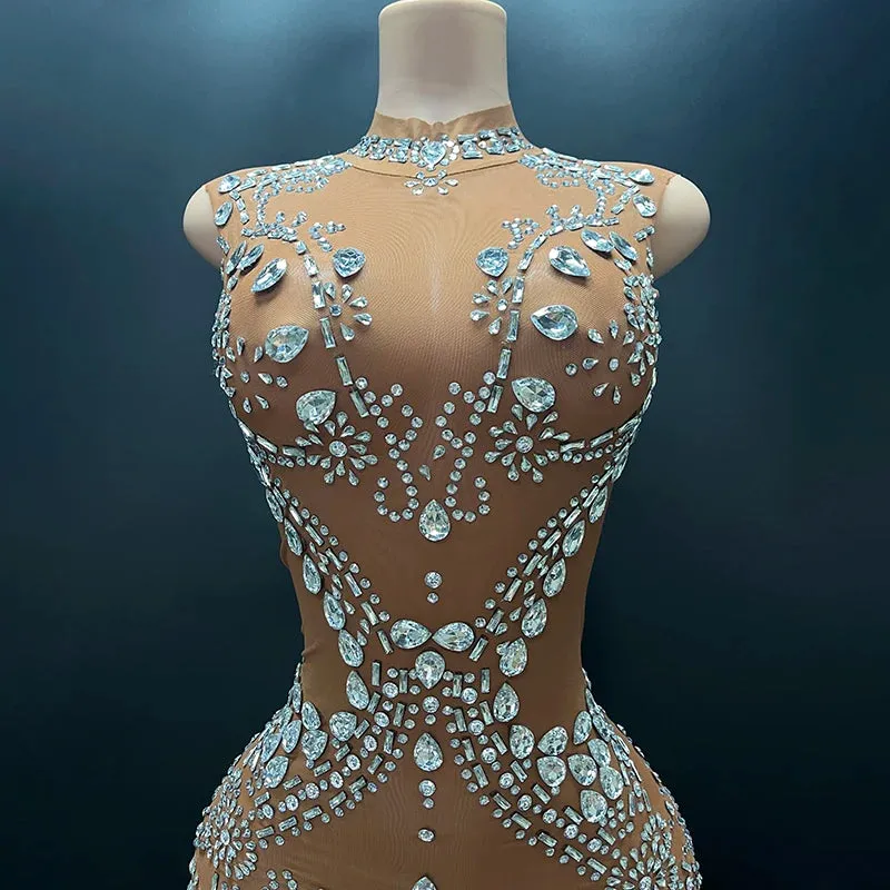 Trend4us Women’s Luxury Beaded Crystal Mesh Gown
