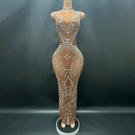 Trend4us Women’s Luxury Beaded Crystal Mesh Gown