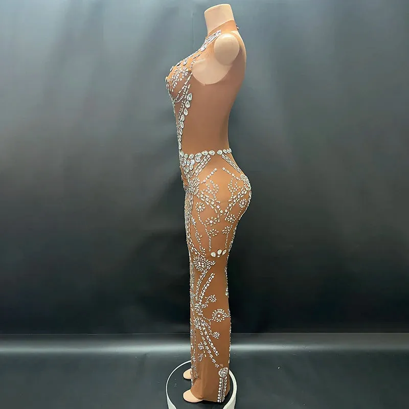 Trend4us Women’s Luxury Beaded Crystal Mesh Gown