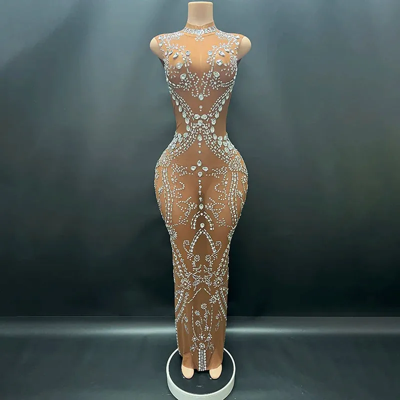 Trend4us Women’s Luxury Beaded Crystal Mesh Gown