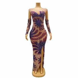 Trend4us Women's Luxury Rhinestone Mesh Gown