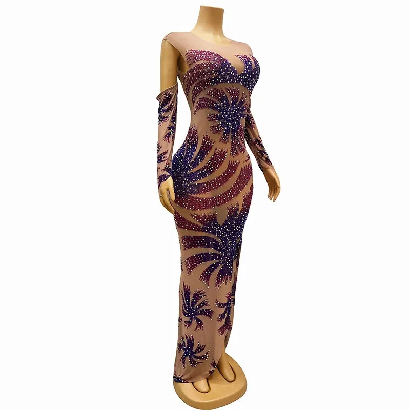 Trend4us Women's Luxury Rhinestone Mesh Gown