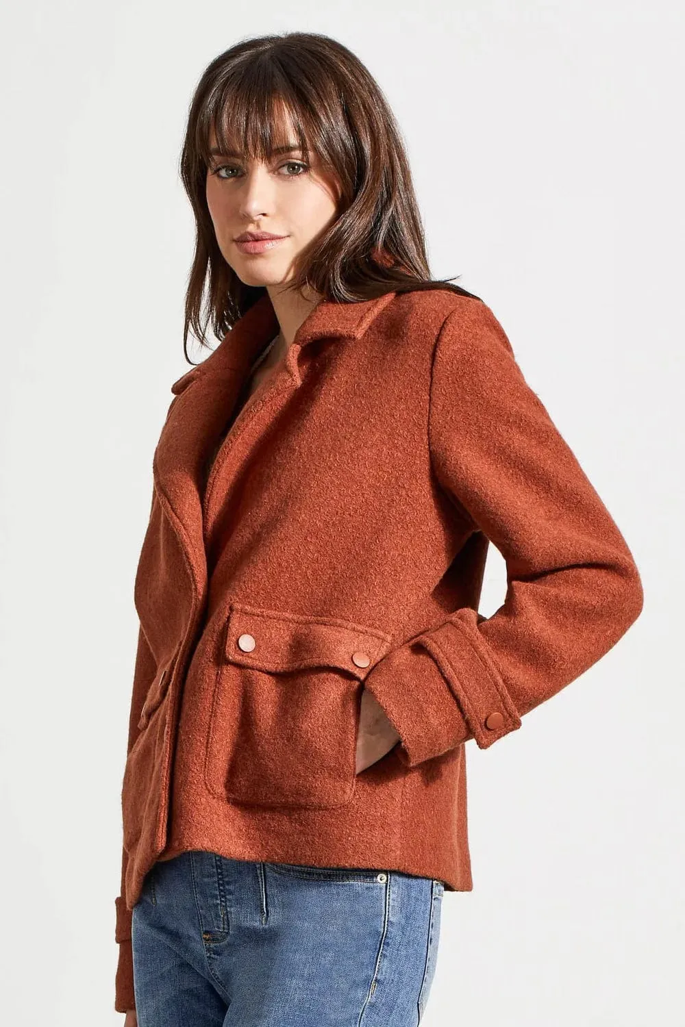 TRIBAL BOILED WOOL PEACOAT WITH SIDE PATCH POCKETS - Assorted Colours - 55810-4856