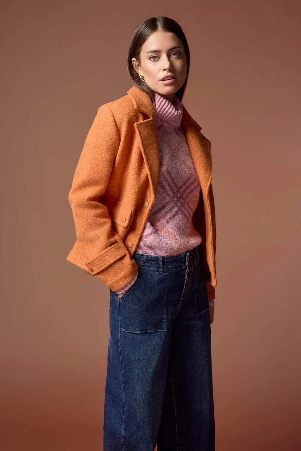 TRIBAL BOILED WOOL PEACOAT WITH SIDE PATCH POCKETS - Assorted Colours - 55810-4856
