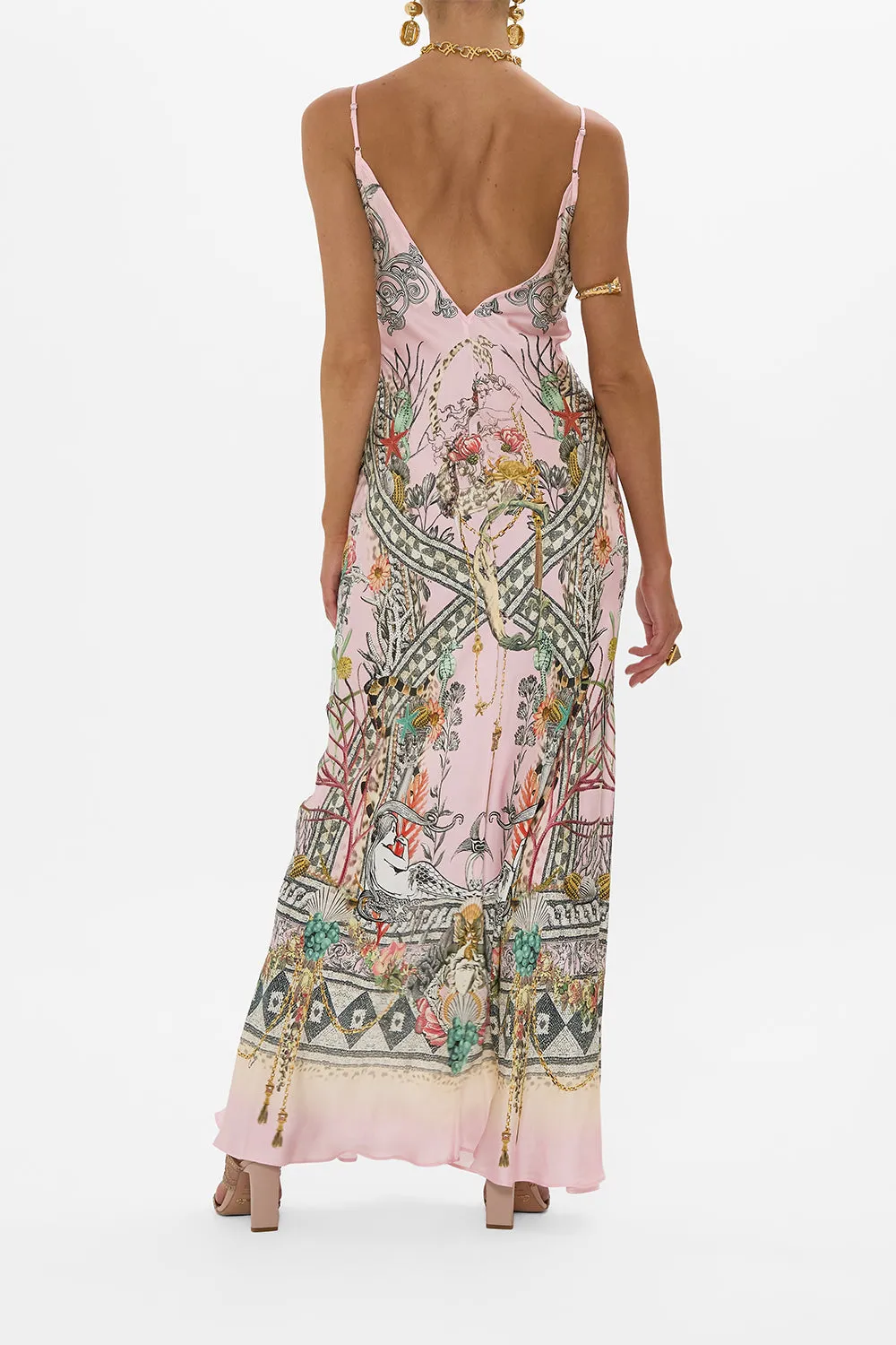 V NECK FULL LENGTH BIAS SLIP DRESS CAVE OF WONDERS
