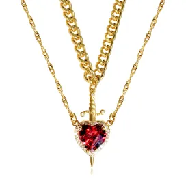 Valentine's Gift - Gothic Punk Arrow Heart Necklace with Red Rhinestone – Perfect Gift for Couples and Friends